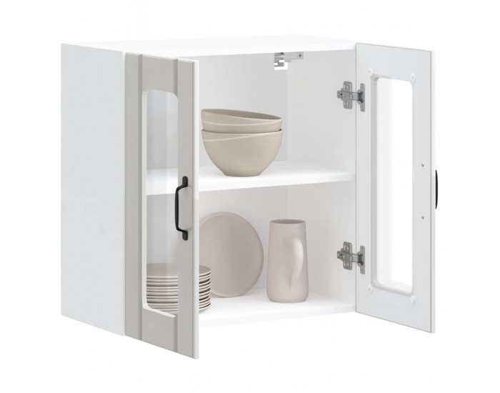 Sonata H Кухненски стенен шкаф със стъклена врата Lucca от високо гланцово бяло инженерно дърво