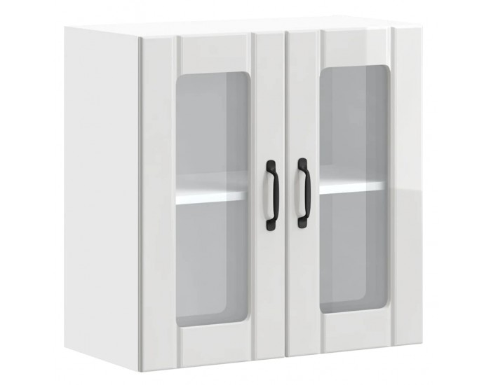 Sonata H Кухненски стенен шкаф със стъклена врата Lucca от високо гланцово бяло инженерно дърво