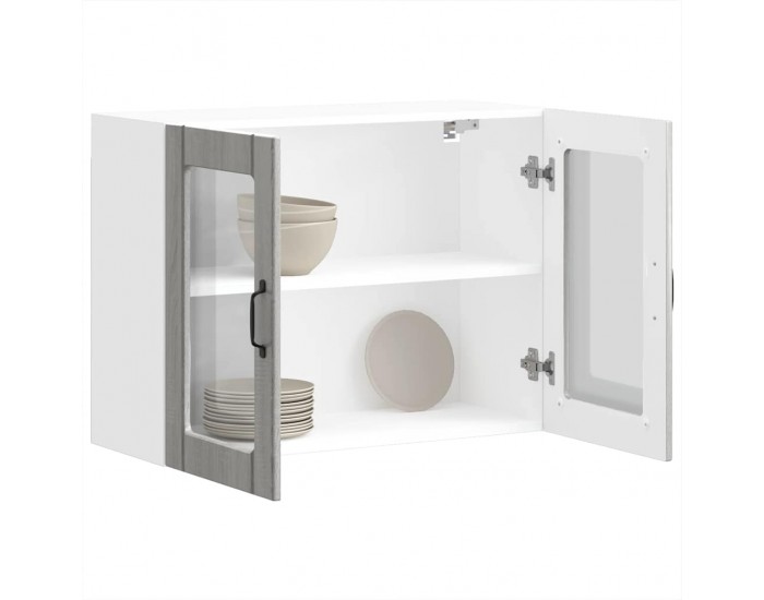 Sonata H Кухненски стенен шкаф със стъклена врата Lucca сив, инженерно дърво сонома