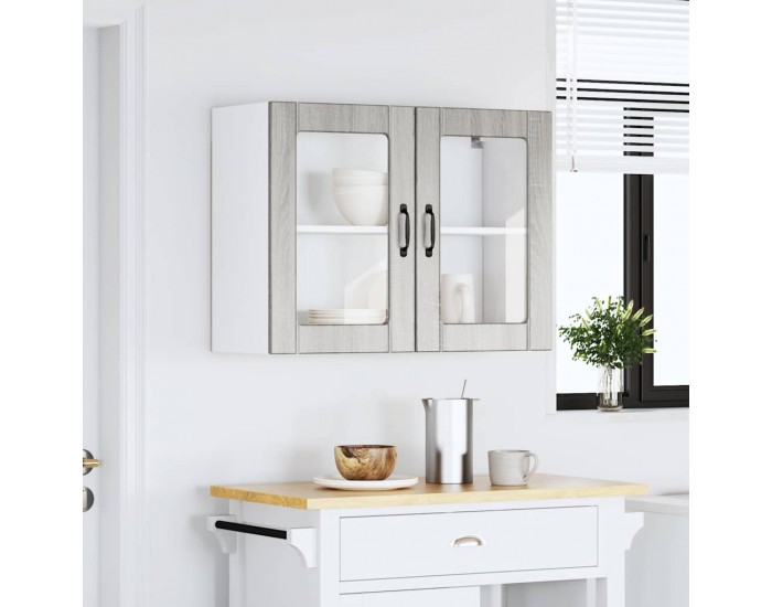 Sonata H Кухненски стенен шкаф със стъклена врата Lucca сив, инженерно дърво сонома