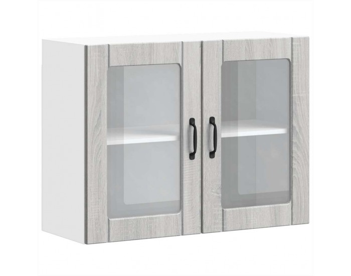 Sonata H Кухненски стенен шкаф със стъклена врата Lucca сив, инженерно дърво сонома