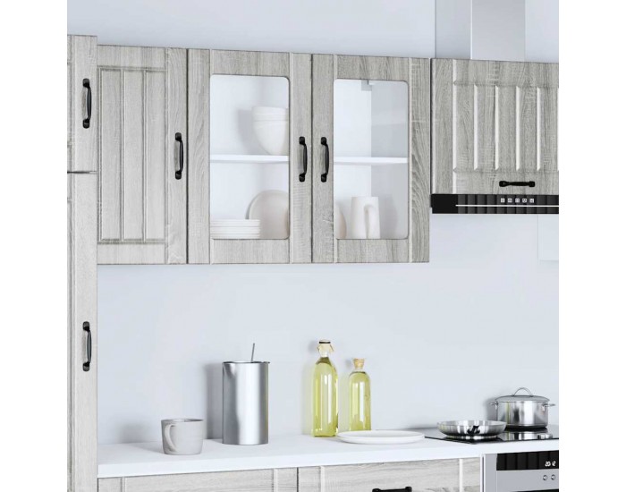 Sonata H Кухненски стенен шкаф със стъклена врата Lucca сив, инженерно дърво сонома