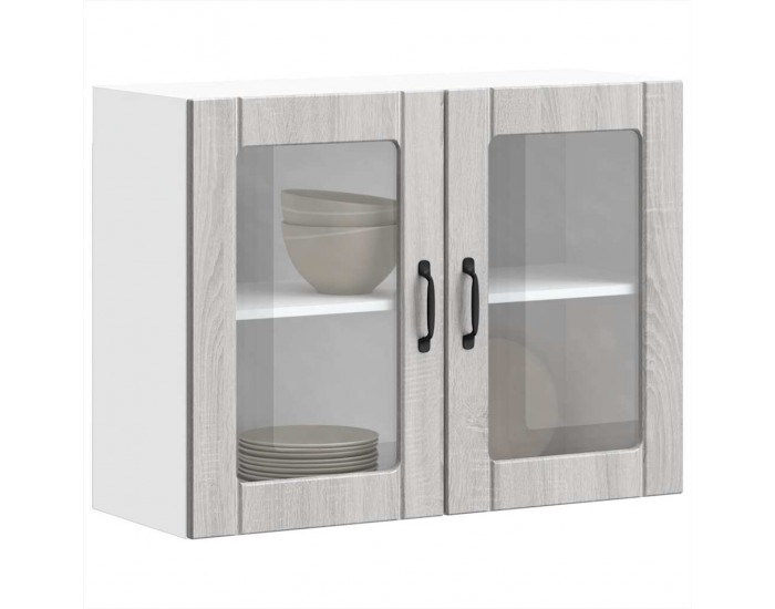 Sonata H Кухненски стенен шкаф със стъклена врата Lucca сив, инженерно дърво сонома