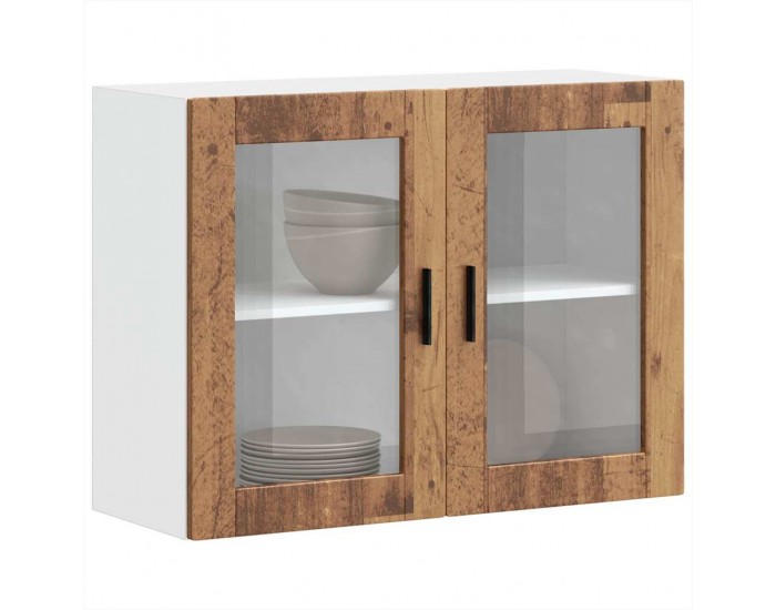 Sonata H Кухненски стенен шкаф със стъклена врата Porto старо дърво