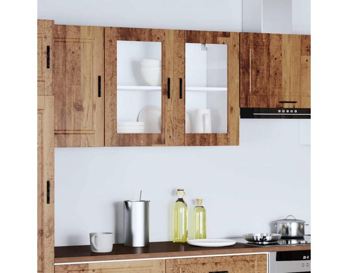 Sonata H Кухненски стенен шкаф със стъклена врата Porto старо дърво