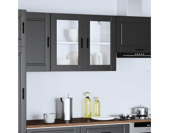 Sonata H Кухненски стенен шкаф със стъклена врата Porto черен