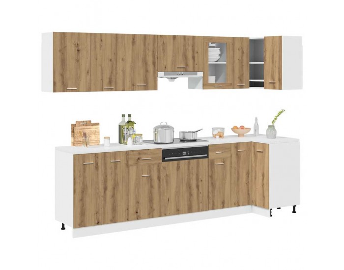 Sonata H Комплект кухненски шкафове, 11 части, Lyon, дъбов рафт, инженерна дървесина