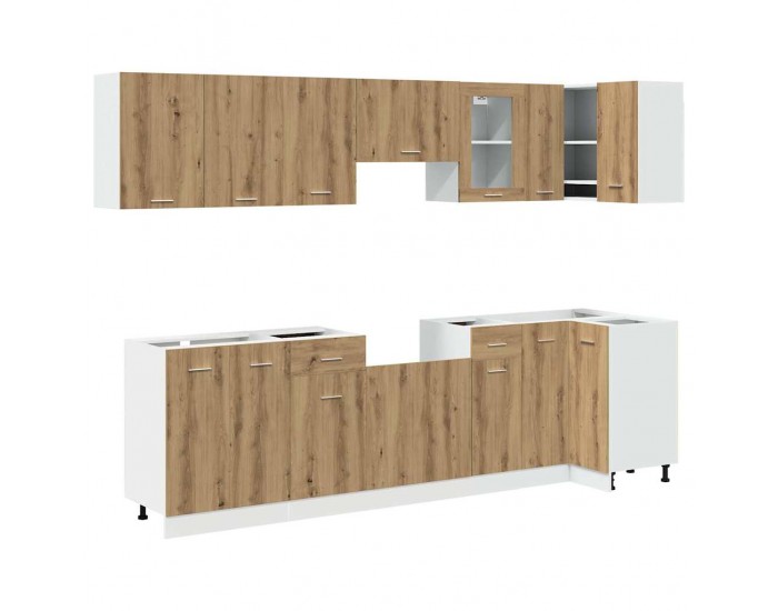 Sonata H Комплект кухненски шкафове, 11 части, Lyon, дъбов рафт, инженерна дървесина