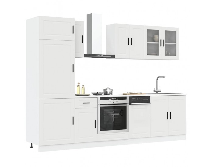 Sonata H Комплект кухненски шкафове от 8 части Porto, бяло инженерно дърво