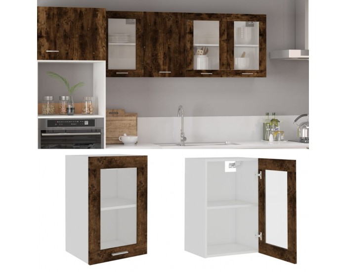 Sonata H Висящ стъклен шкаф Lyon, опушен дъб, 40x31x60 см, инженерно дърво