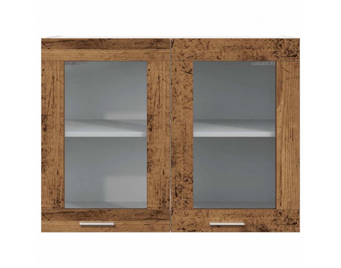 Sonata H Висящ стъклен шкаф Lyon, старо дърво, 80x31x60 см, инженерно дърво