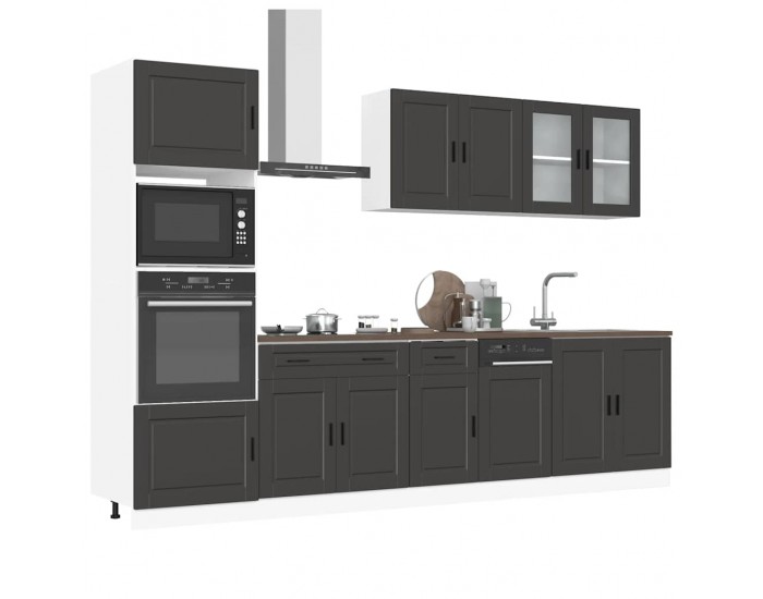 Sonata H Комплект кухненски шкафове, 7 части, Porto, черно инженерно дърво