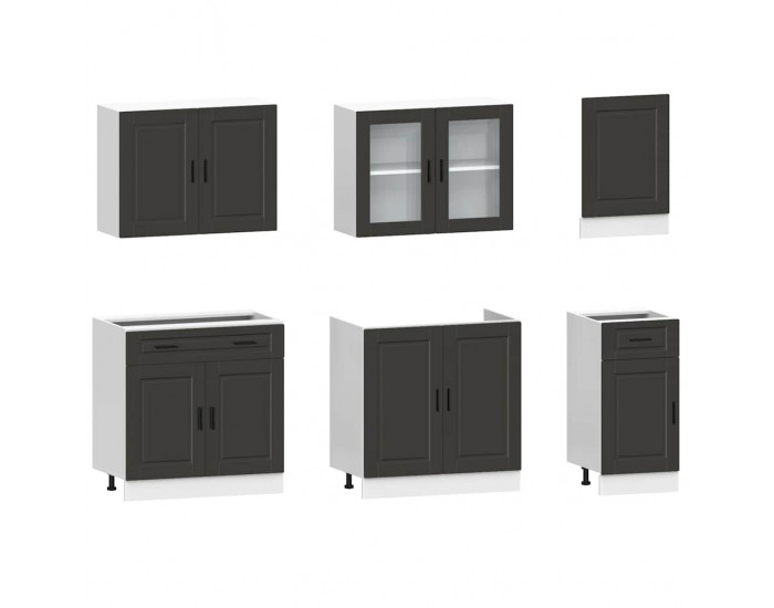 Sonata H Комплект кухненски шкафове, 7 части, Porto, черно инженерно дърво