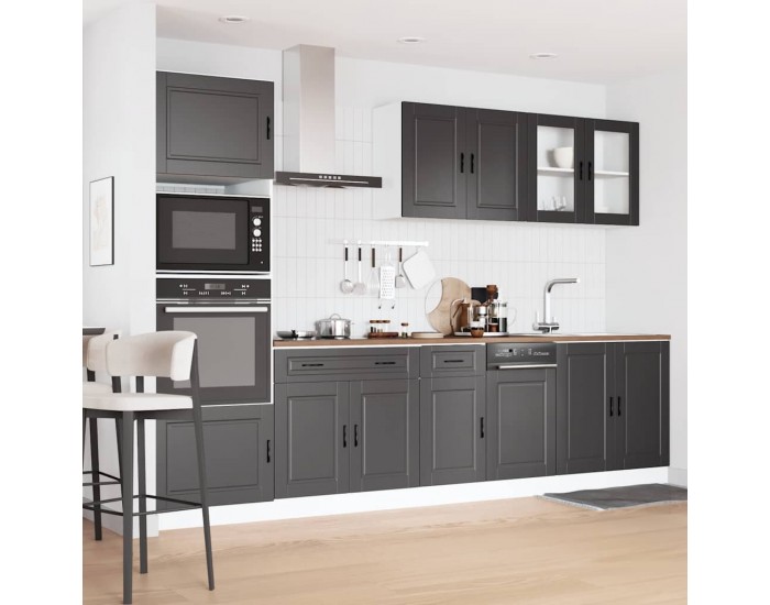 Sonata H Комплект кухненски шкафове, 7 части, Porto, черно инженерно дърво