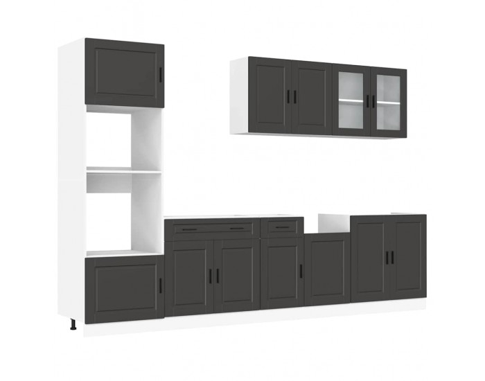 Sonata H Комплект кухненски шкафове, 7 части, Porto, черно инженерно дърво