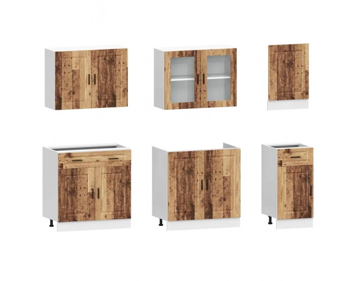 Sonata H Комплект кухненски шкафове, 7 части, Porto, старо дърво, инженерно дърво