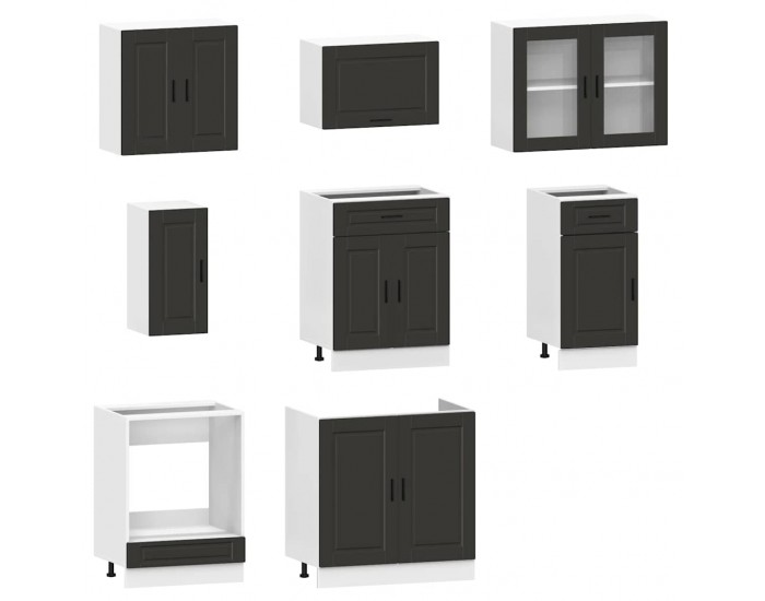 Sonata H Комплект кухненски шкафове от 8 части Porto, черно инженерно дърво