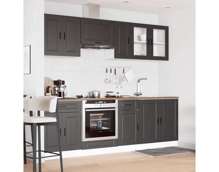 Sonata H Комплект кухненски шкафове от 8 части Porto, черно инженерно дърво