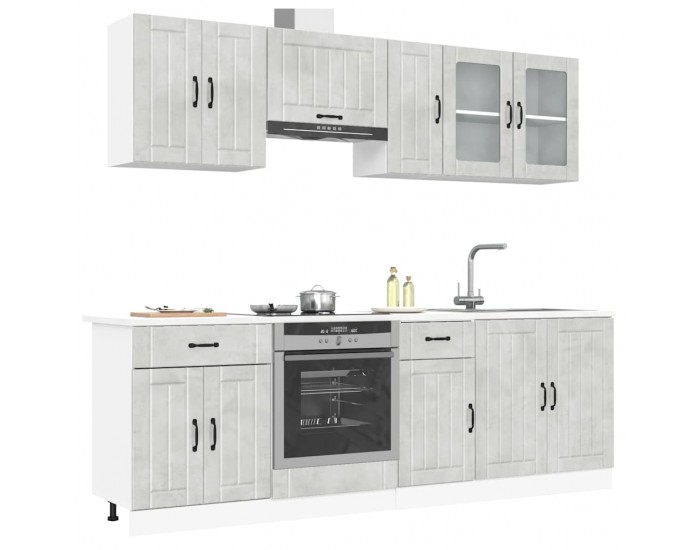 Sonata H Комплект кухненски шкафове от 8 части Lucca, бетонно сив, инженерно дърво