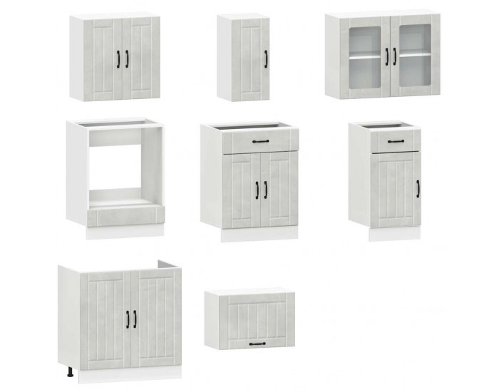 Sonata H Комплект кухненски шкафове от 8 части Lucca, бетонно сив, инженерно дърво