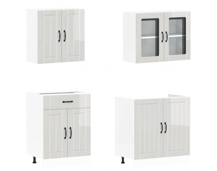 Sonata H Комплект кухненски шкафове от 4 части Lucca, бяло гланцово инженерно дърво