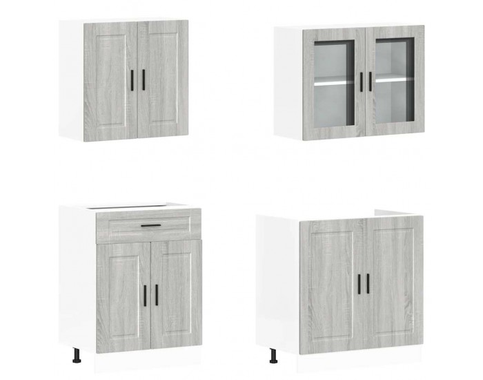 Sonata H Комплект кухненски шкафове от 4 части Porto, сив, инженерно дърво сонома
