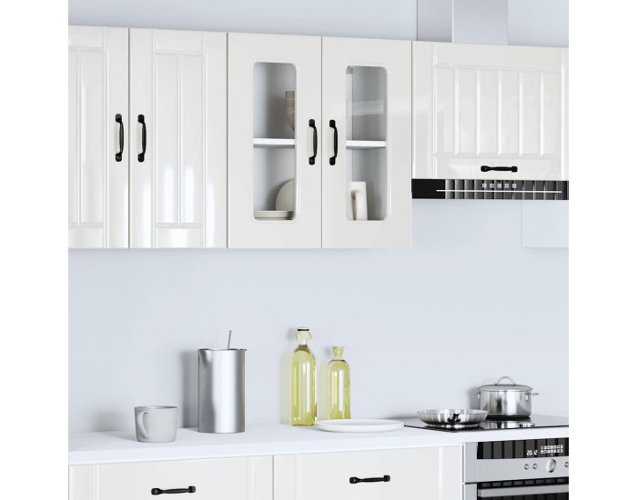 Sonata H Кухненски стенен шкаф със стъклена врата Kalmar с висок гланц, бяло инженерно дърво