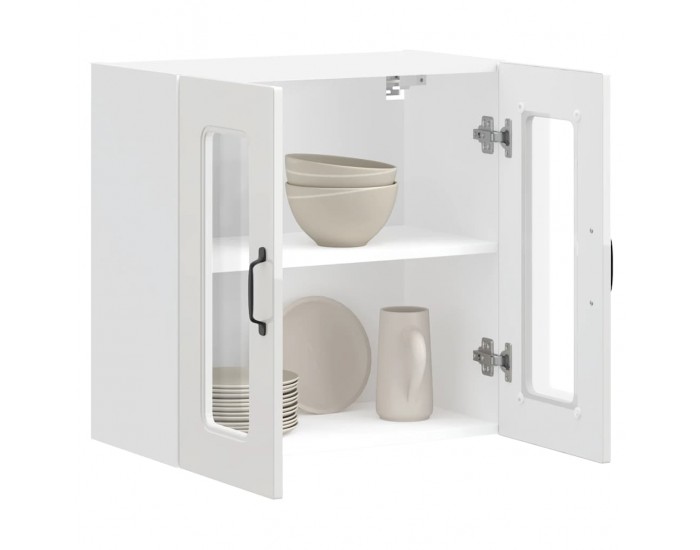 Sonata H Кухненски стенен шкаф със стъклена врата Kalmar с висок гланц, бяло инженерно дърво