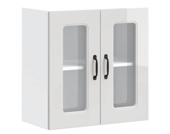 Sonata H Кухненски стенен шкаф със стъклена врата Kalmar с висок гланц, бяло инженерно дърво