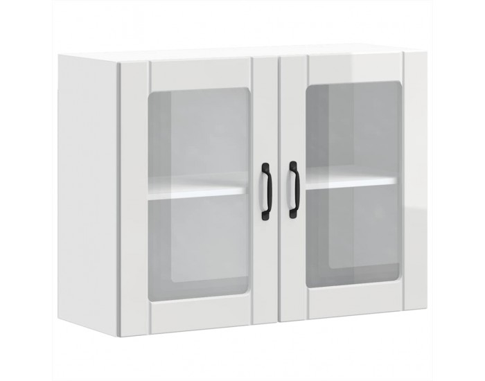 Sonata H Кухненски стенен шкаф със стъклена врата Lucca от високо гланцово бяло инженерно дърво