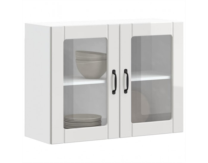 Sonata H Кухненски стенен шкаф със стъклена врата Lucca от високо гланцово бяло инженерно дърво