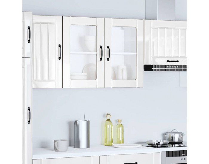 Sonata H Кухненски стенен шкаф със стъклена врата Lucca от високо гланцово бяло инженерно дърво