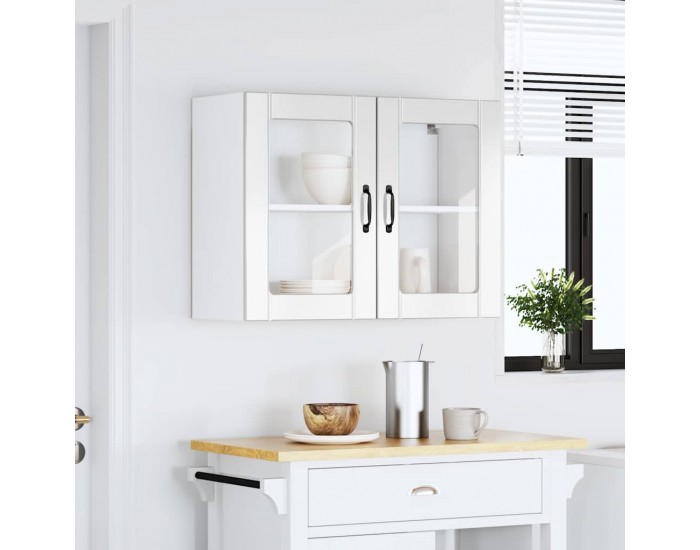 Sonata H Кухненски стенен шкаф със стъклена врата Lucca от високо гланцово бяло инженерно дърво