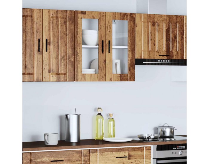 Sonata H Кухненски стенен шкаф със стъклена врата Porto старо дърво