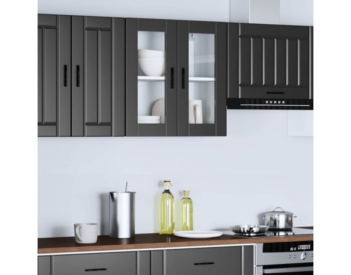 Sonata H Кухненски стенен шкаф със стъклена врата Porto черен