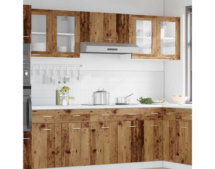 Sonata H Кухненски стенен шкаф Lyon със стъклена врата, старо дърво, 60x31x60 см