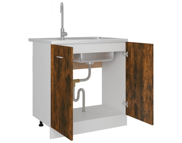 Sonata H Долен шкаф за мивка Lyon, опушен дъб, 80x46x81,5 см, инженерно дърво