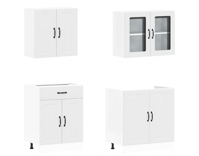 Sonata H Комплект кухненски шкафове от 4 части Lucca, бяло инженерно дърво