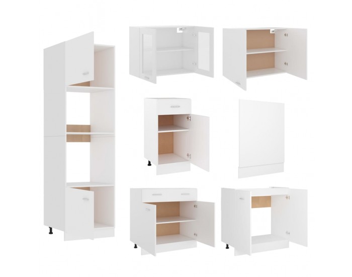 Sonata H Комплект кухненски шкафове, 7 части, Lyon, бяло инженерно дърво