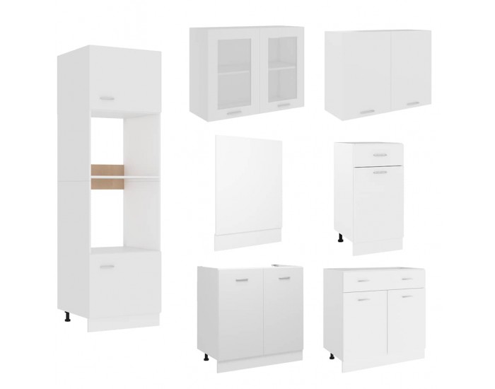 Sonata H Комплект кухненски шкафове, 7 части, Lyon, бяло инженерно дърво