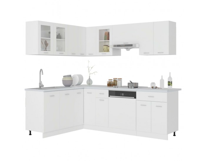 Sonata H Комплект кухненски шкафове, 11 части, Lyon, бяло инженерно дърво