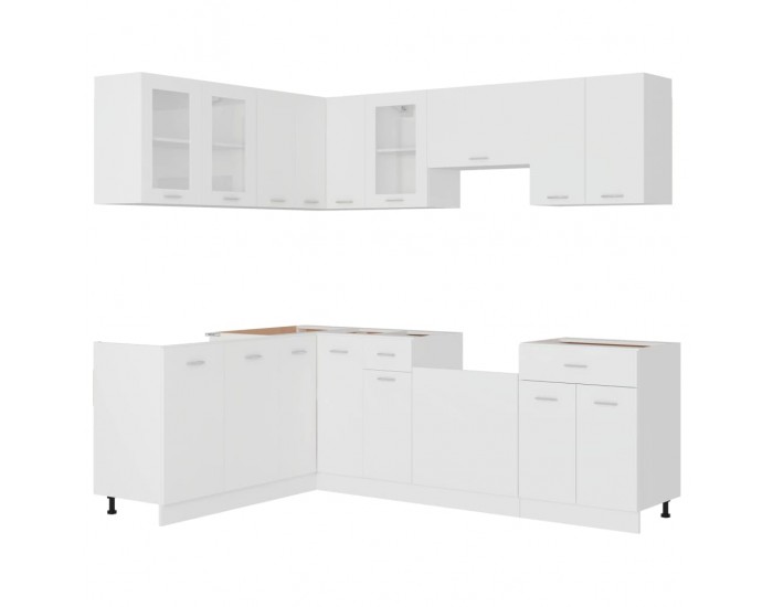 Sonata H Комплект кухненски шкафове, 11 части, Lyon, бяло инженерно дърво