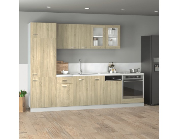 Sonata H Комплект кухненски шкафове от 8 части Lyon, дъб Сонома, инженерно дърво