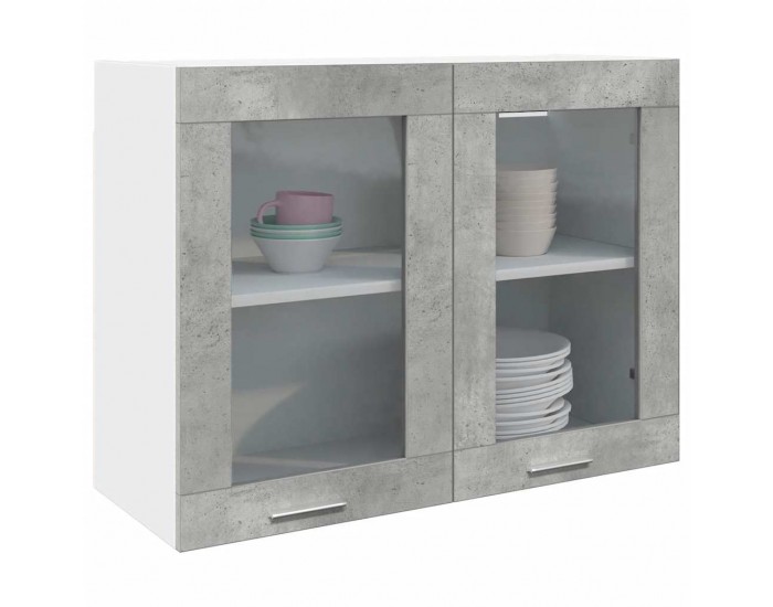 Sonata H Висящ стъклен шкаф Лион сив, бетонен, 80x31x60 см