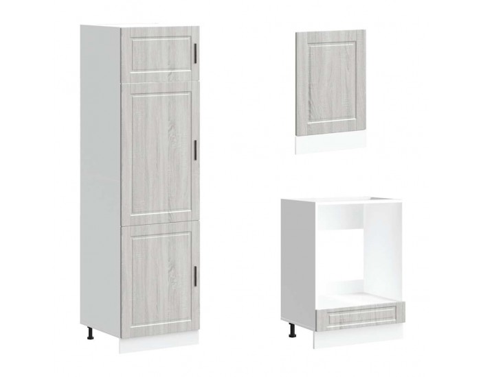 Sonata H Комплект кухненски шкафове, 7 части, Porto, сив, инженерно дърво сонома