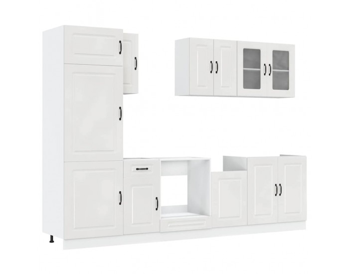 Sonata H Комплект кухненски шкафове от 8 части Kalmar с висок гланц, бяло инженерно дърво