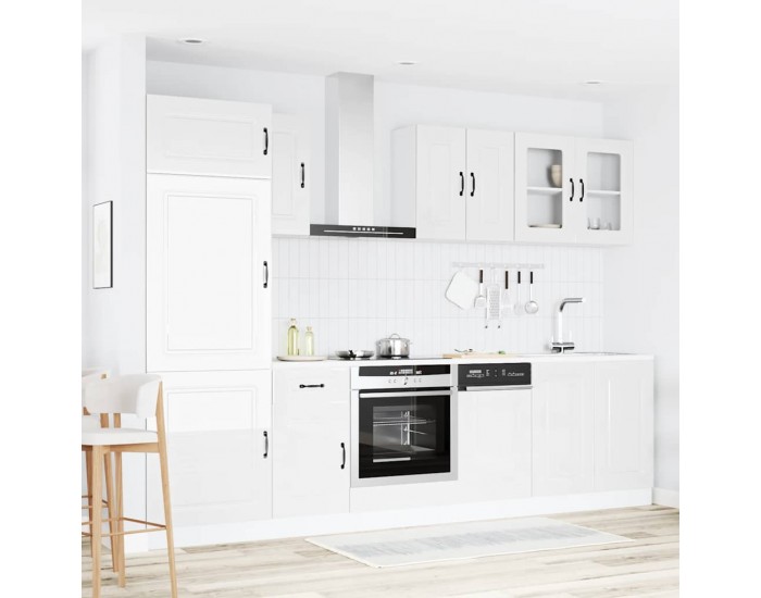 Sonata H Комплект кухненски шкафове от 8 части Kalmar с висок гланц, бяло инженерно дърво