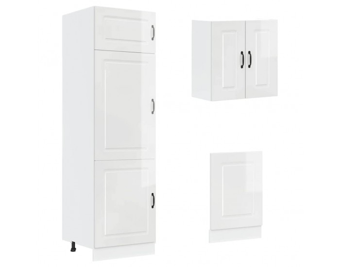 Sonata H Комплект кухненски шкафове от 8 части Kalmar с висок гланц, бяло инженерно дърво