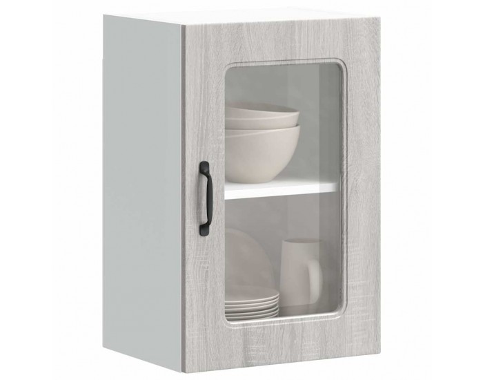 Sonata H Кухненски стенен шкаф със стъклена врата Kalmar, сив, инженерно дърво сонома