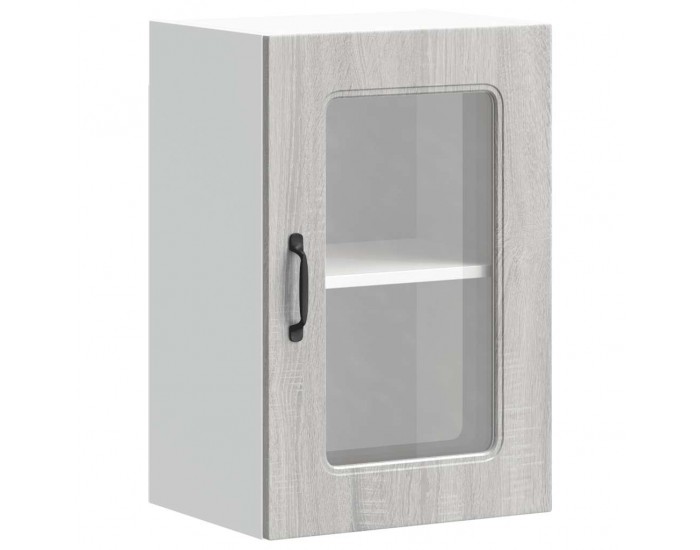 Sonata H Кухненски стенен шкаф със стъклена врата Kalmar, сив, инженерно дърво сонома